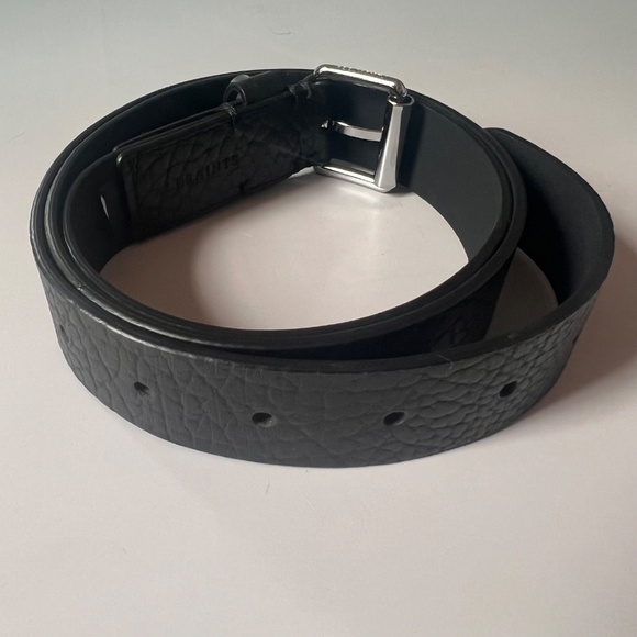 AllSaints Genuine Leather Belt Black Textured Silver Buckle Size Large Italy main image 7